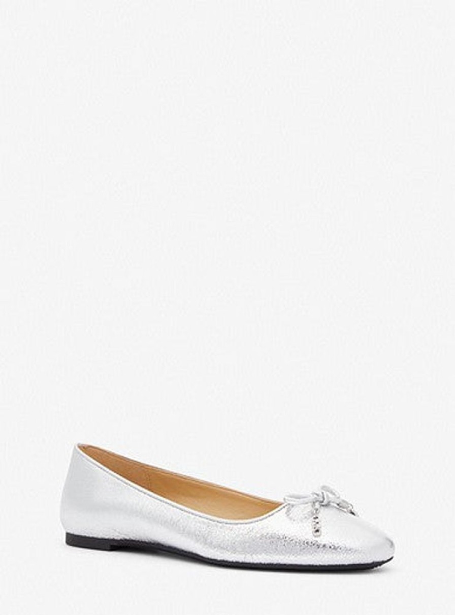 Women MICHAEL KORS Casual Footwear | Michael Kors- Nori Flex Metallic Leather Ballet Flat Silver