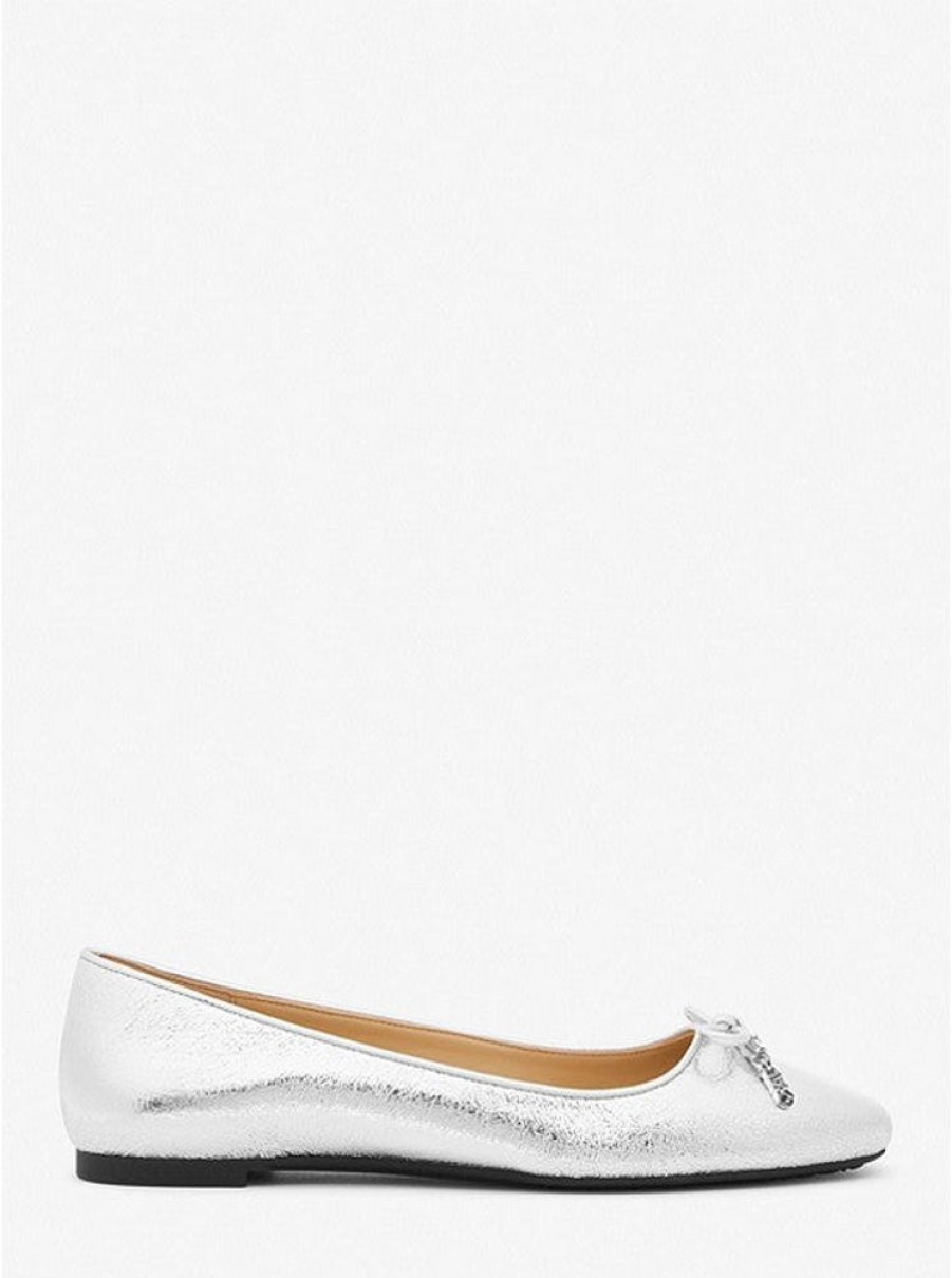 Women MICHAEL KORS Casual Footwear | Michael Kors- Nori Flex Metallic Leather Ballet Flat Silver