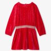 Kid HATLEY Dresses & Rompers | Hatley- Girls Holiday Stars Crushed Velour Dress Chex Red