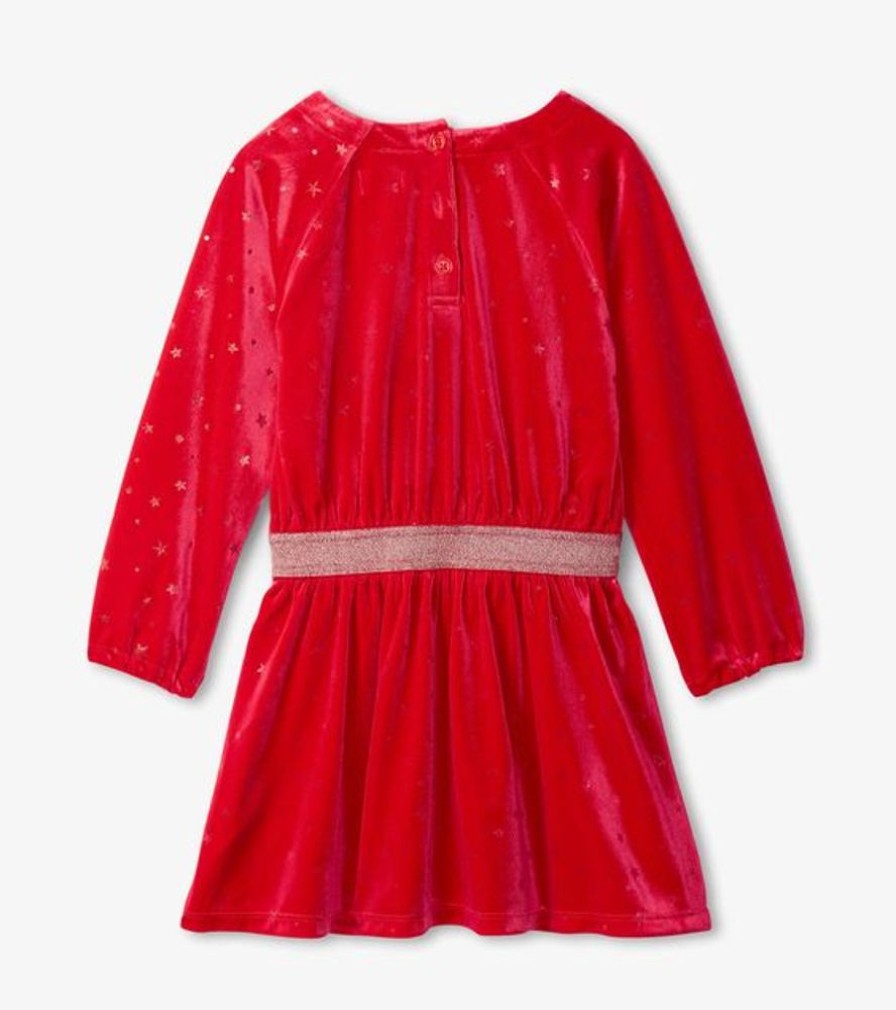 Kid HATLEY Dresses & Rompers | Hatley- Girls Holiday Stars Crushed Velour Dress Chex Red