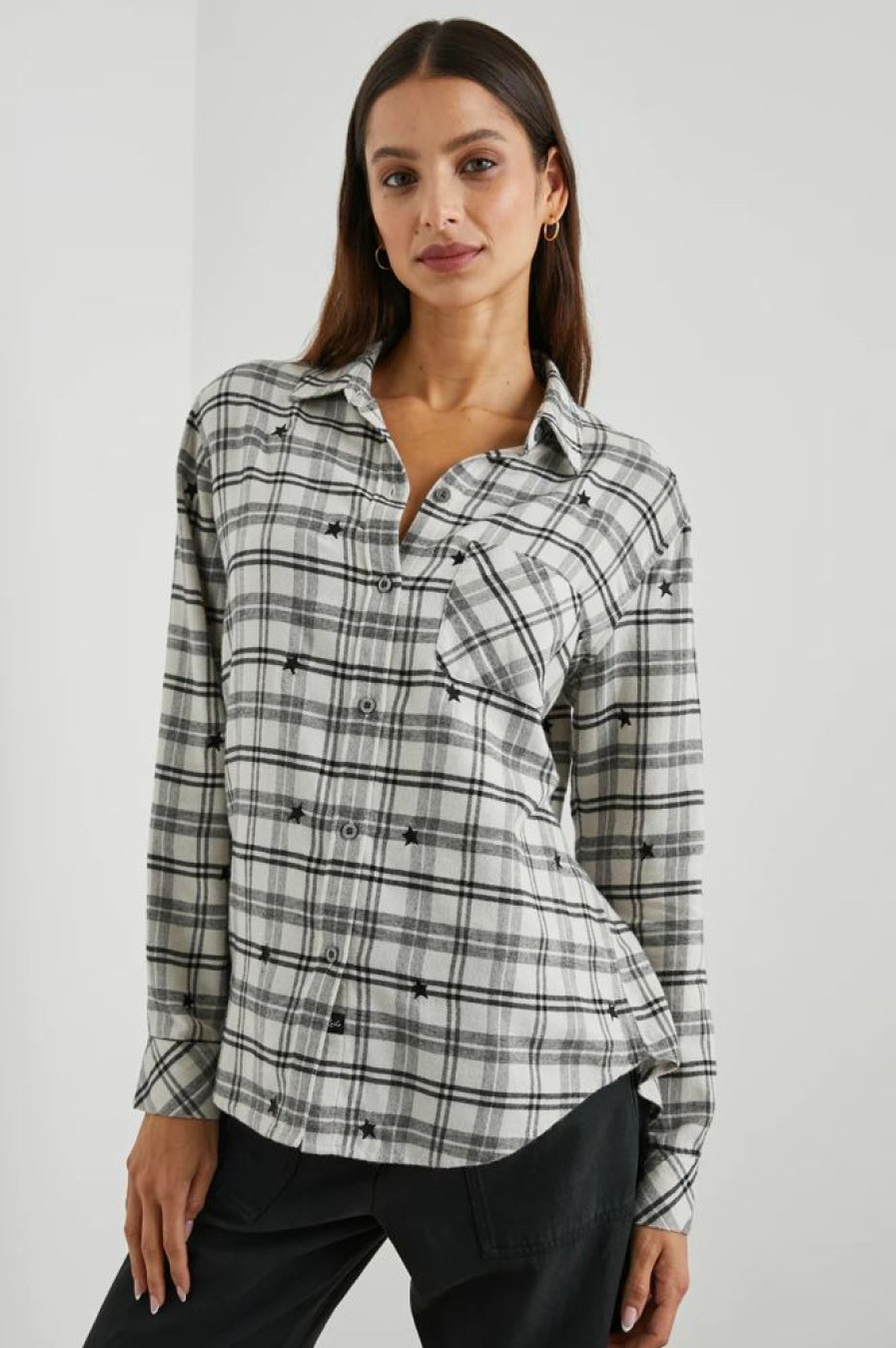 Women RAILS Tops | Rails- Milo Top Ivory Check Stars