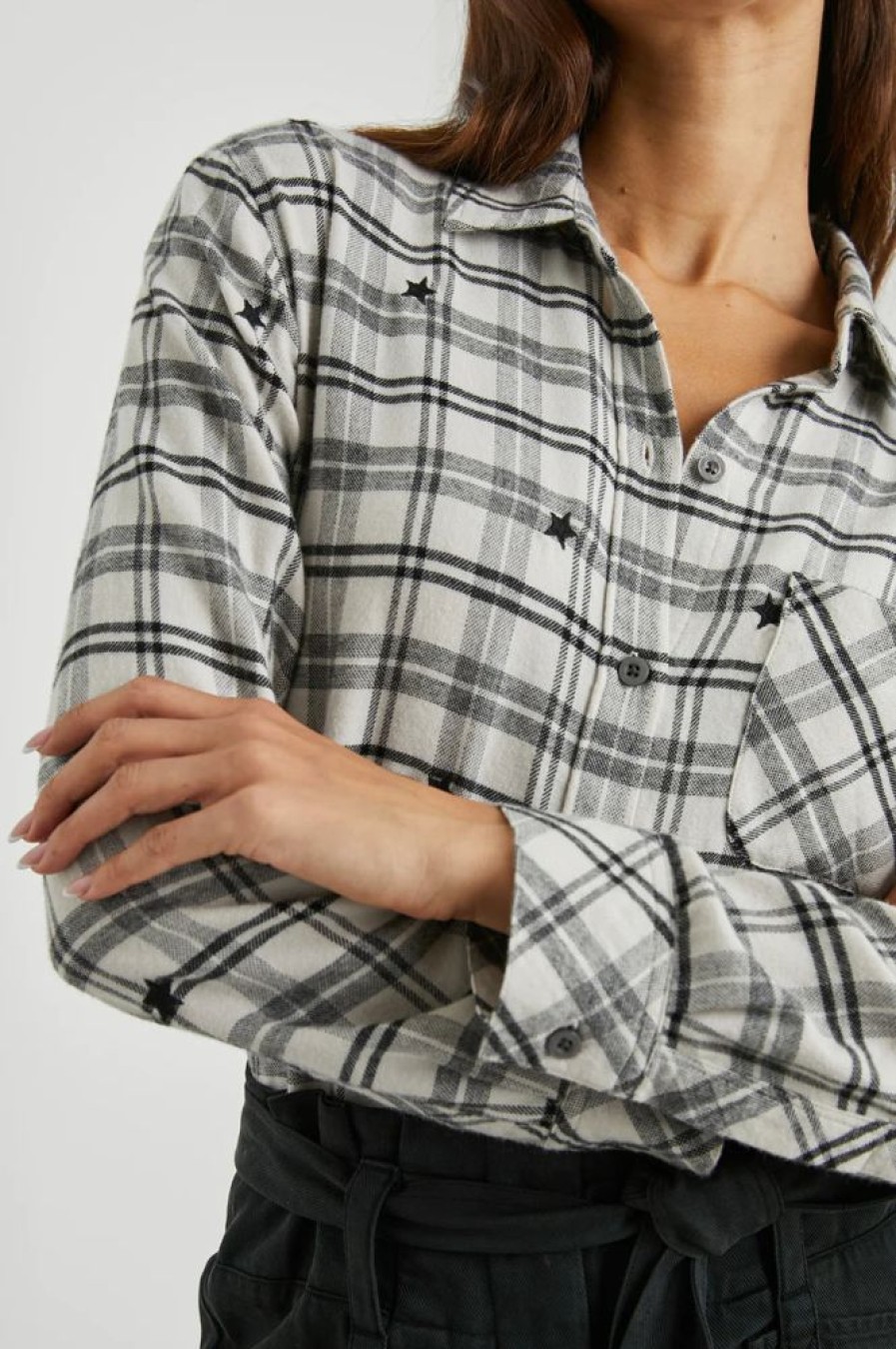 Women RAILS Tops | Rails- Milo Top Ivory Check Stars