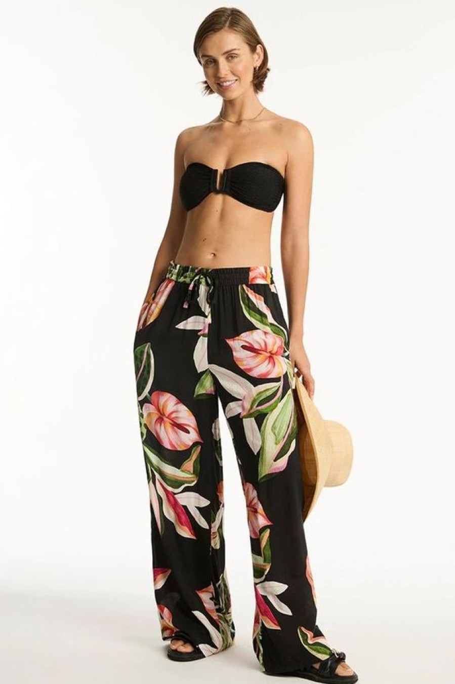 Women SEA LEVEL Cover-Ups | Sea Level- Ladies Sundown Palazzo Pant Black Floral