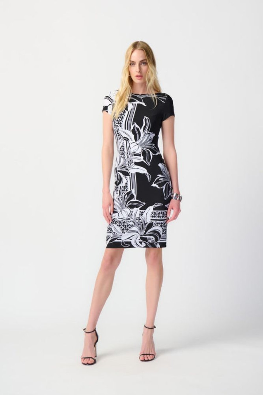 Women JOSEPH RIBKOFF Dresses | Joseph Ribkoff- Two-Tone Printed Shirt Dress Black-Vanilla