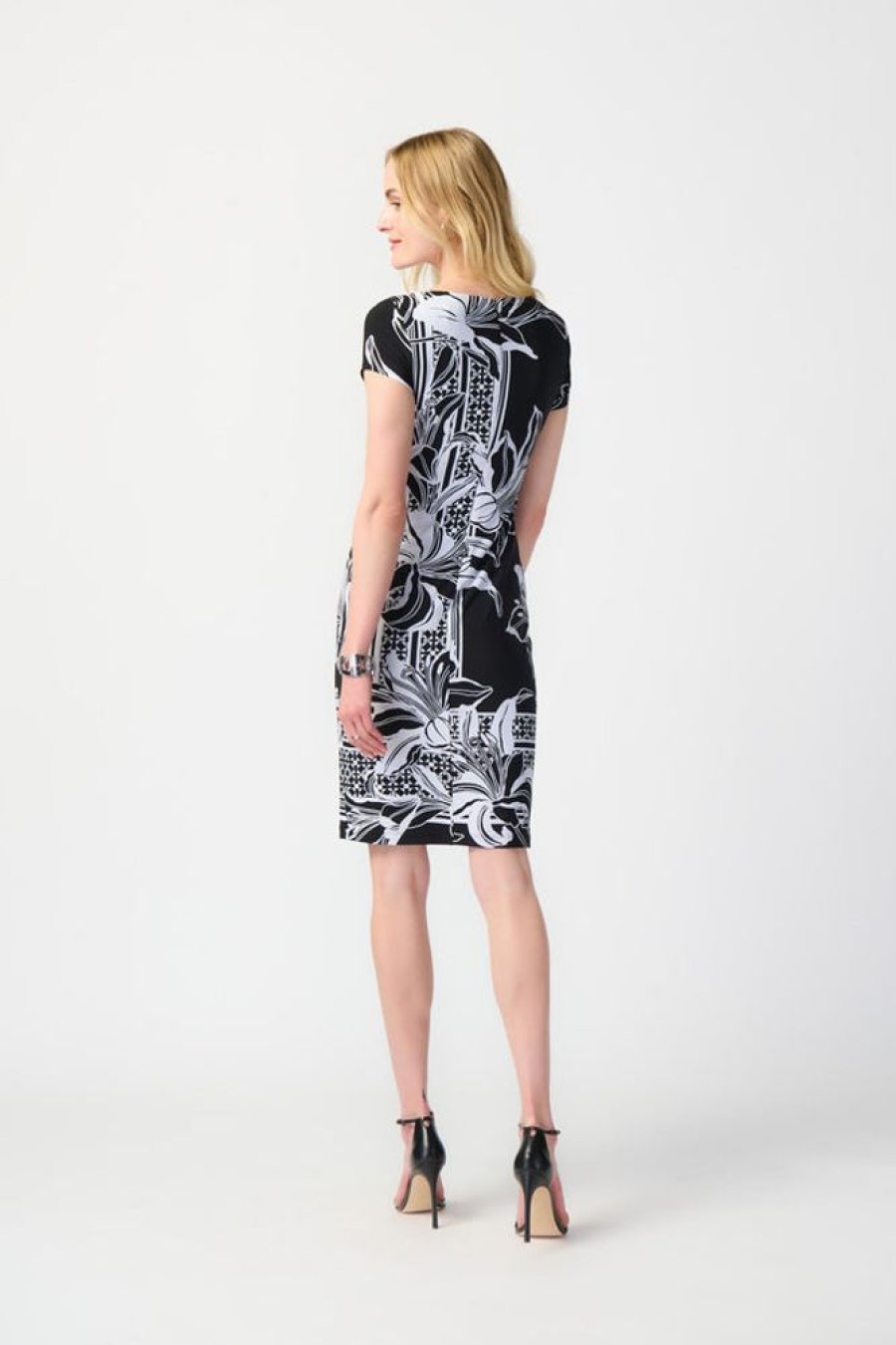 Women JOSEPH RIBKOFF Dresses | Joseph Ribkoff- Two-Tone Printed Shirt Dress Black-Vanilla