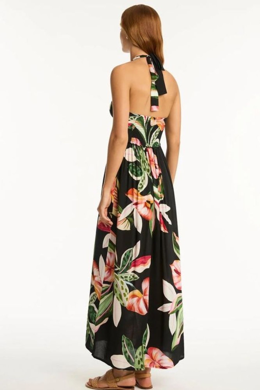 Women SEA LEVEL Cover-Ups | Sea Level- Ladies Sundown Halter Bandeau Dress Black Floral