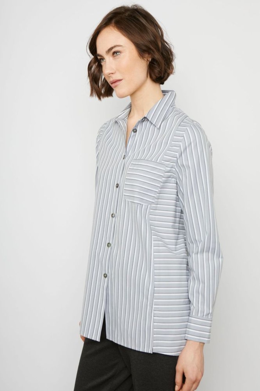 Women BYLYSE Tops | Bylyse- Women'S Button Shirt Grey