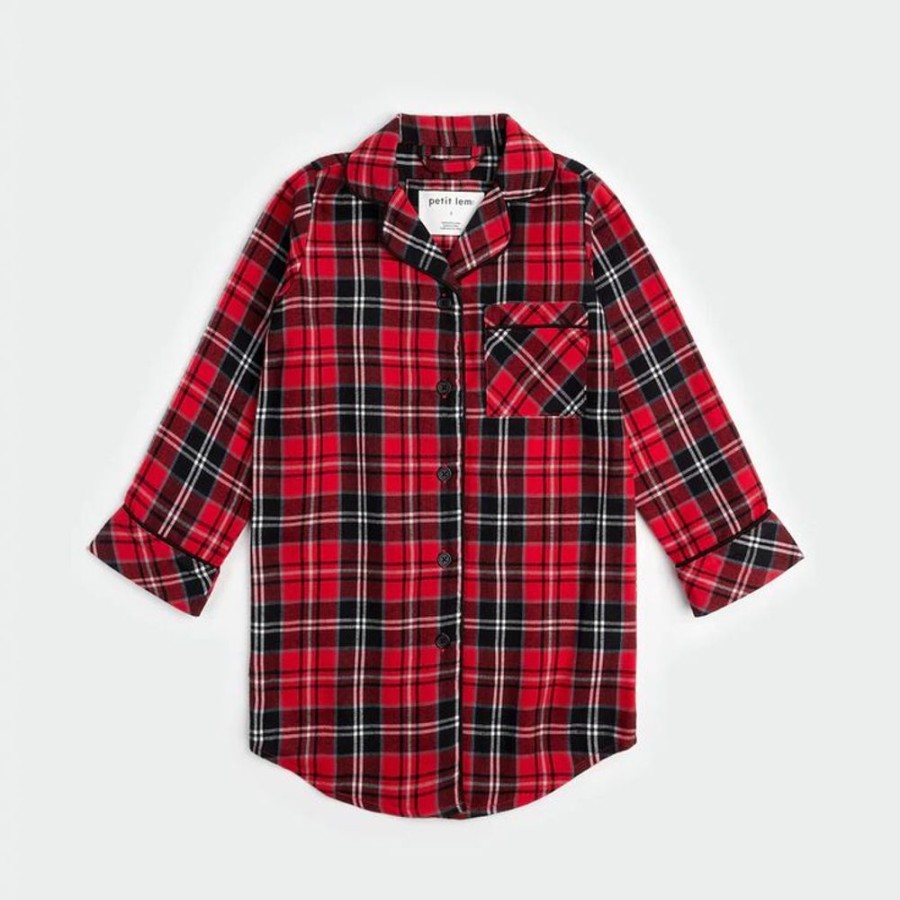 Kid PETIT LEM Sleepwear | Petit Lem- Kids Scarlet Tartan Night Gown Red