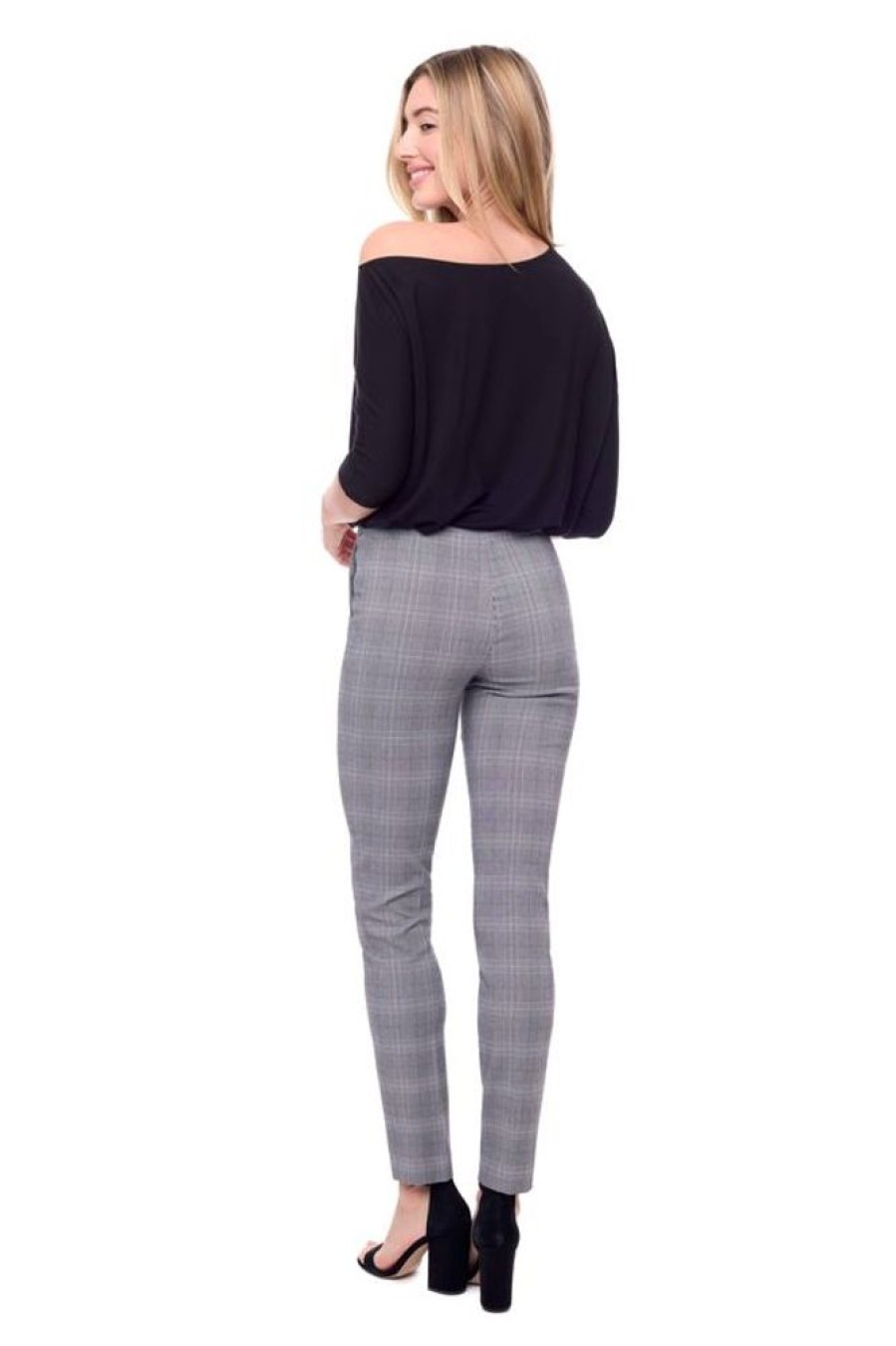 Women UP! Bottoms | Up!- Crossroad Plaid Techno Full-Length Pant Black-White