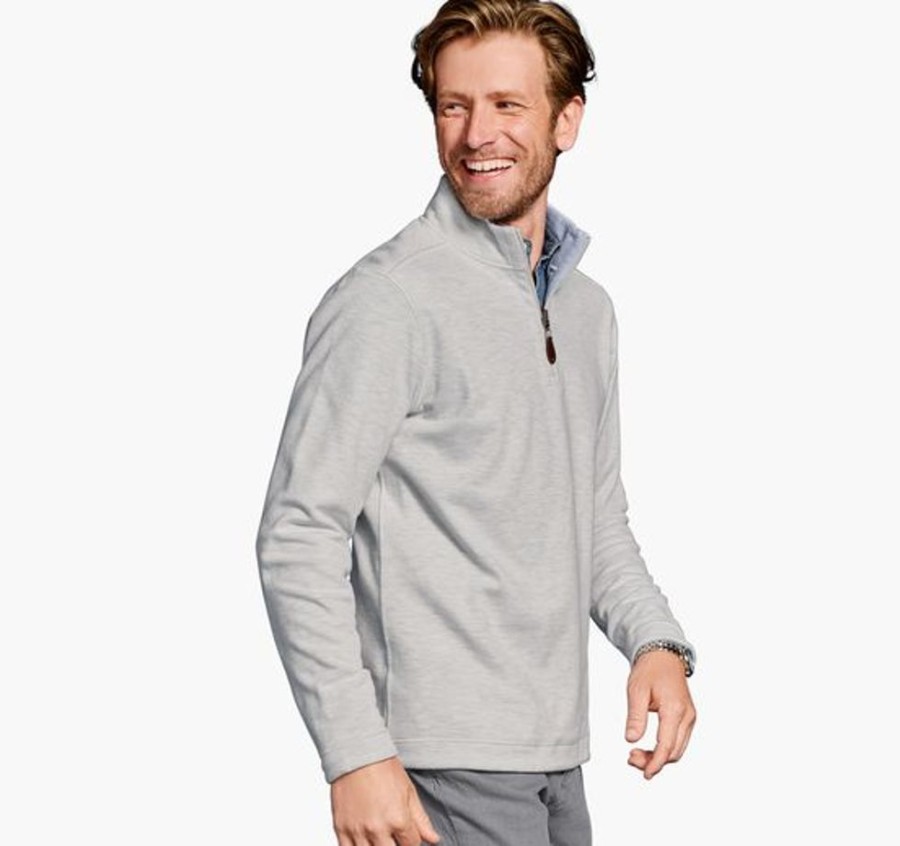 Men JOHNSTON & MURPHY Tops | Johnston & Murphy- Men'S Reversible Solid Quarter-Zip White-Storm