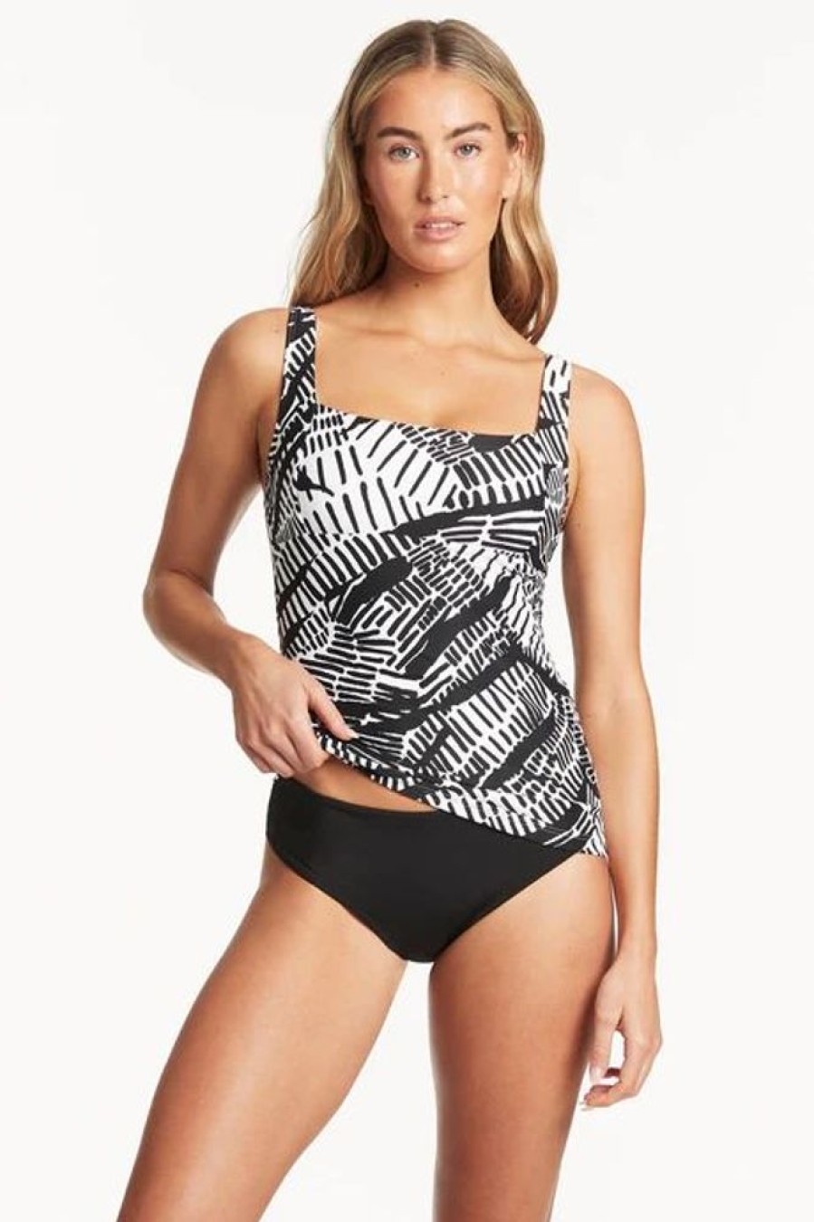 Women SEA LEVEL Tops | Sea Level- Ladies Papmpas Square Neck Singlet Swim Top Black