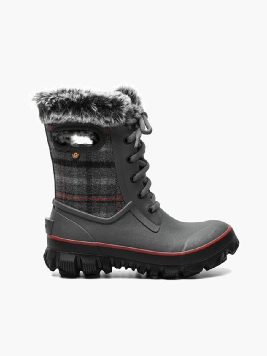 Women BOGS Winter Boots | Bogs- Women'S Arcata Cozy Plaid Winter Boot Dk Grey Multi