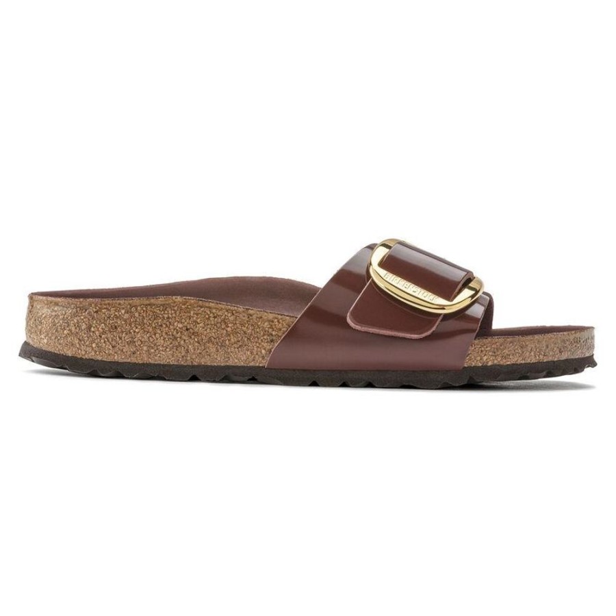 Women BIRKENSTOCK Sandals | Birkenstock- Women'S Madrid Big Buckle Natural Leather Patent Sandal Chocolate