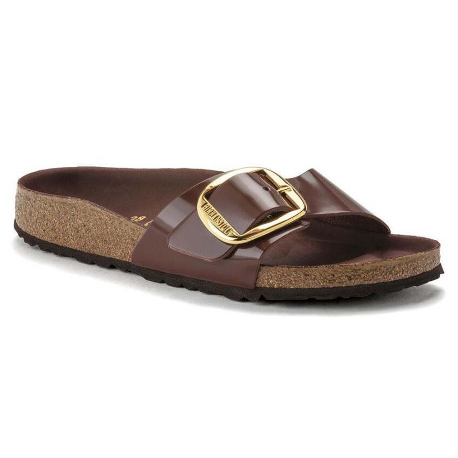 Women BIRKENSTOCK Sandals | Birkenstock- Women'S Madrid Big Buckle Natural Leather Patent Sandal Chocolate