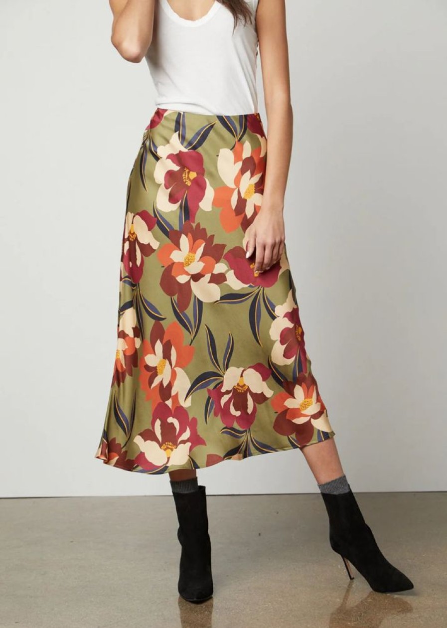 Women VELVET Bottoms | Velvet- Ladies Kaiya Printed Satin Skirt Hydrangea