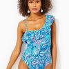 Women LILLY PULITZER One Piece | Lilly Pulitzer- Caelum Ruffle One-Piece Swimsuit Amalfi Blue