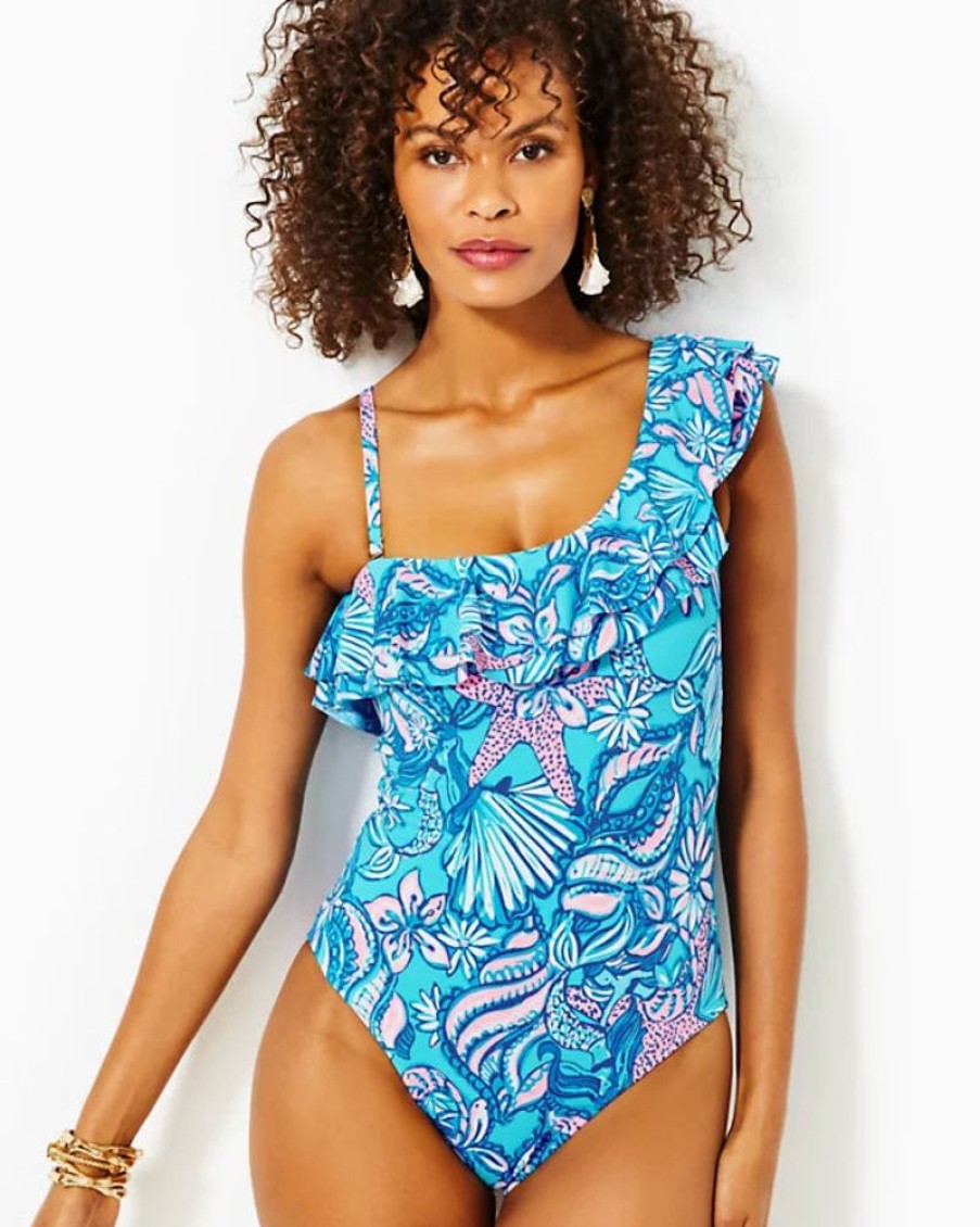 Women LILLY PULITZER One Piece | Lilly Pulitzer- Caelum Ruffle One-Piece Swimsuit Amalfi Blue