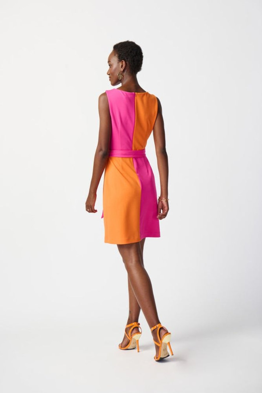 Women JOSEPH RIBKOFF Dresses | Joseph Ribkoff- Colour-Blocked Belted Dress Pink-Mandarin