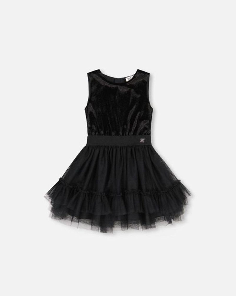 Kid DEUXPARDEUX Dresses & Rompers | Deux Par Deux- Kids Sleeveless Velvet Dress Anthracite