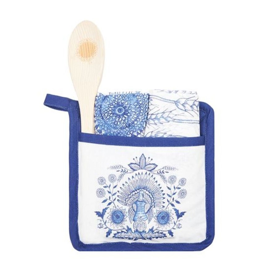 Cottage Kitchen C&F ENTERPRISES Kitchenware | Carol & Frank- Blue Harvest Turkey Pot Holder Set