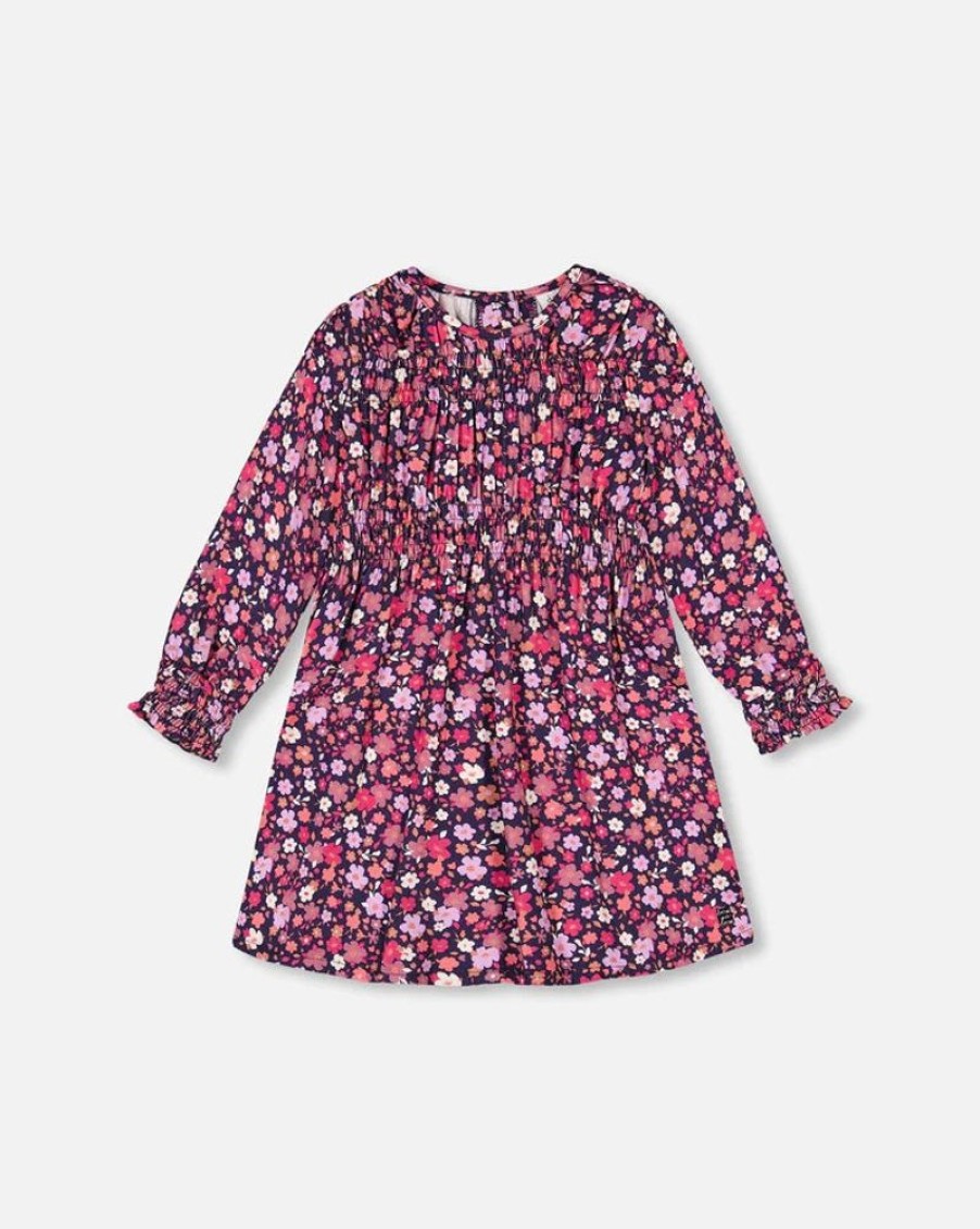 Kid DEUXPARDEUX Dresses & Rompers | Deux Par Deux- Kids Printed Woven Dress Flowers Navy