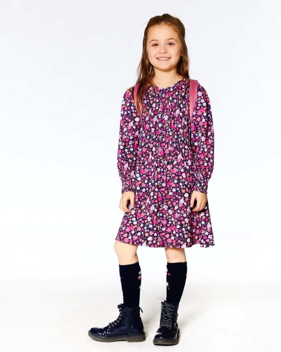 Kid DEUXPARDEUX Dresses & Rompers | Deux Par Deux- Kids Printed Woven Dress Flowers Navy