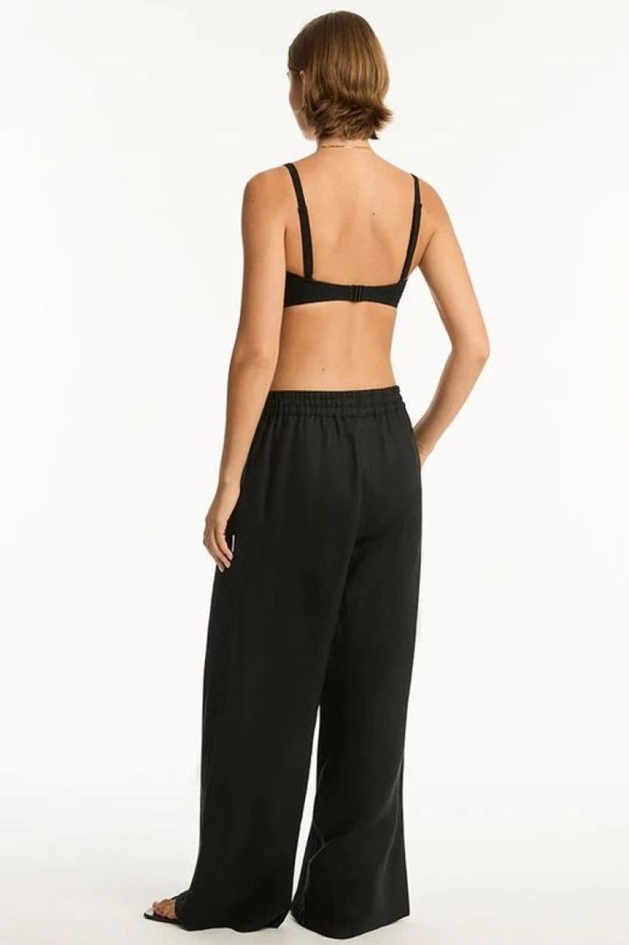 Women SEA LEVEL Bottoms | Sea Level- Ladies Tidal Linen Palazzo Pant Black