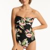 Women SEA LEVEL One Piece | Sea Level- Ladies Sundown Twist Bandeau One Piece Black Floral