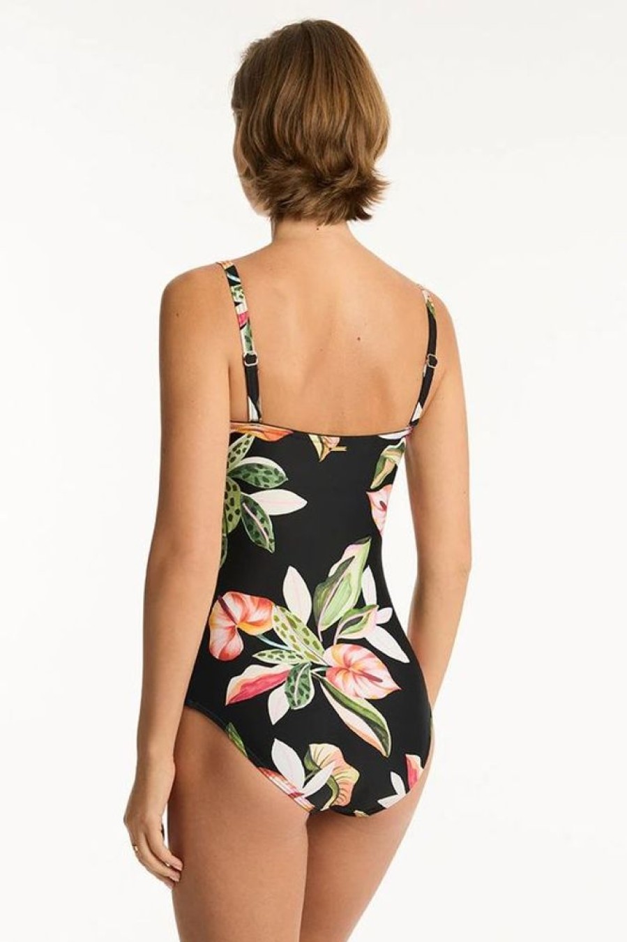 Women SEA LEVEL One Piece | Sea Level- Ladies Sundown Twist Bandeau One Piece Black Floral