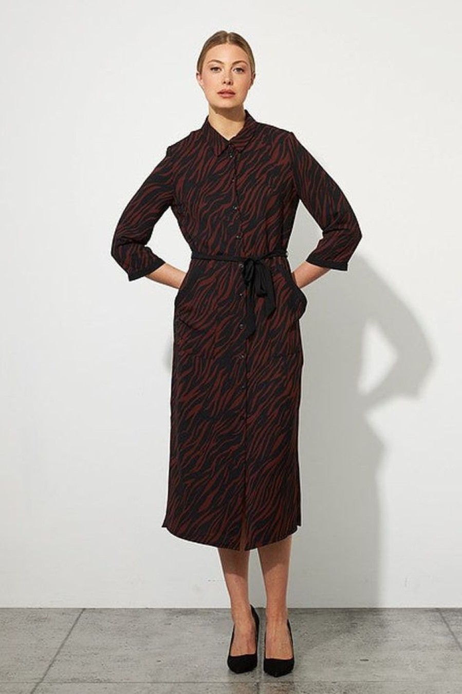 Women JOSEPH RIBKOFF Dresses | Joseph Ribkoff- Animal Print Shirt Dress Brown