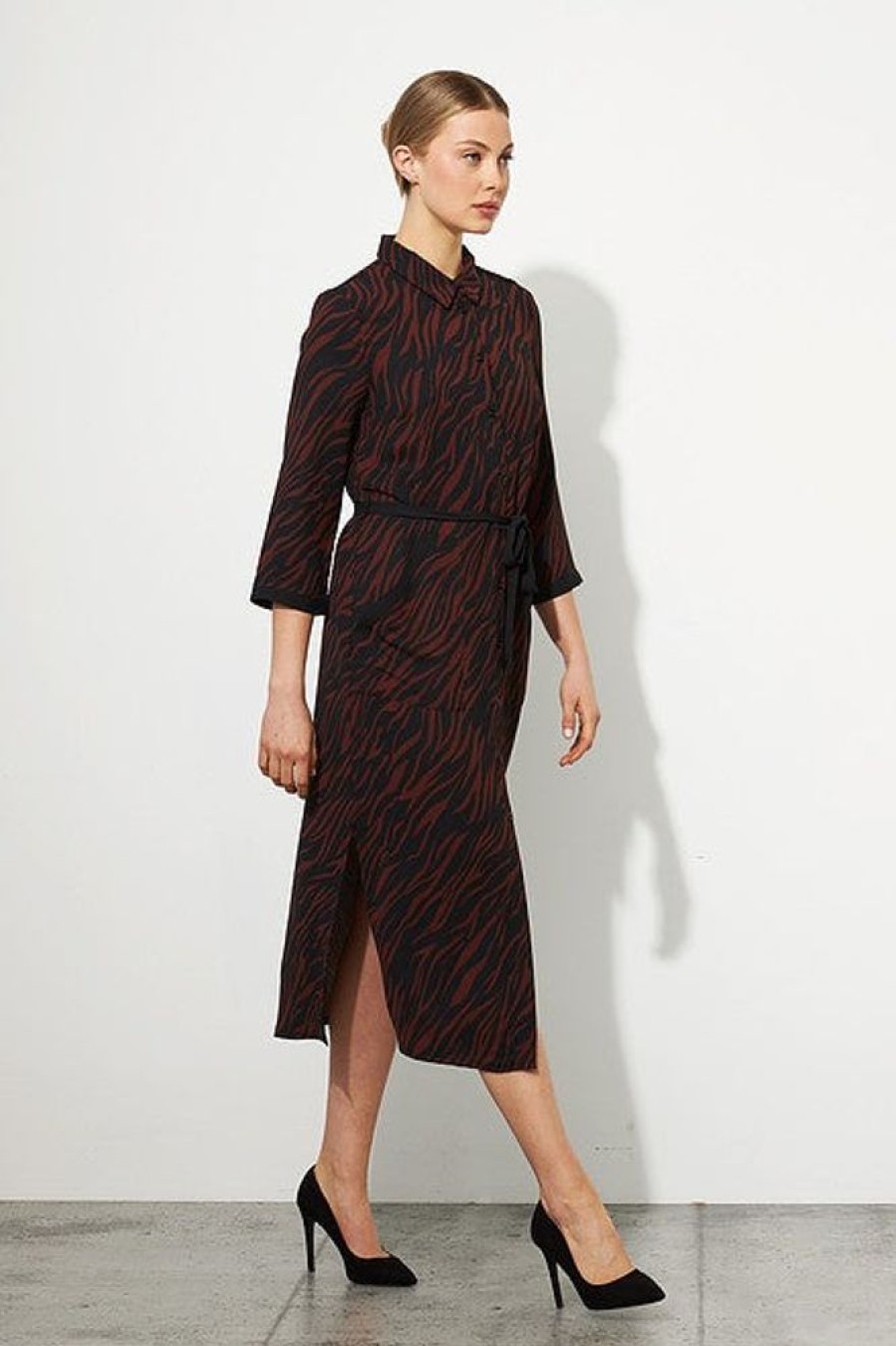 Women JOSEPH RIBKOFF Dresses | Joseph Ribkoff- Animal Print Shirt Dress Brown