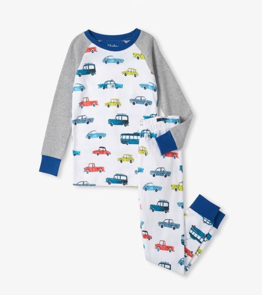 Kid HATLEY Sleepwear | Hatley- Boys Car Raglan Pj Set White