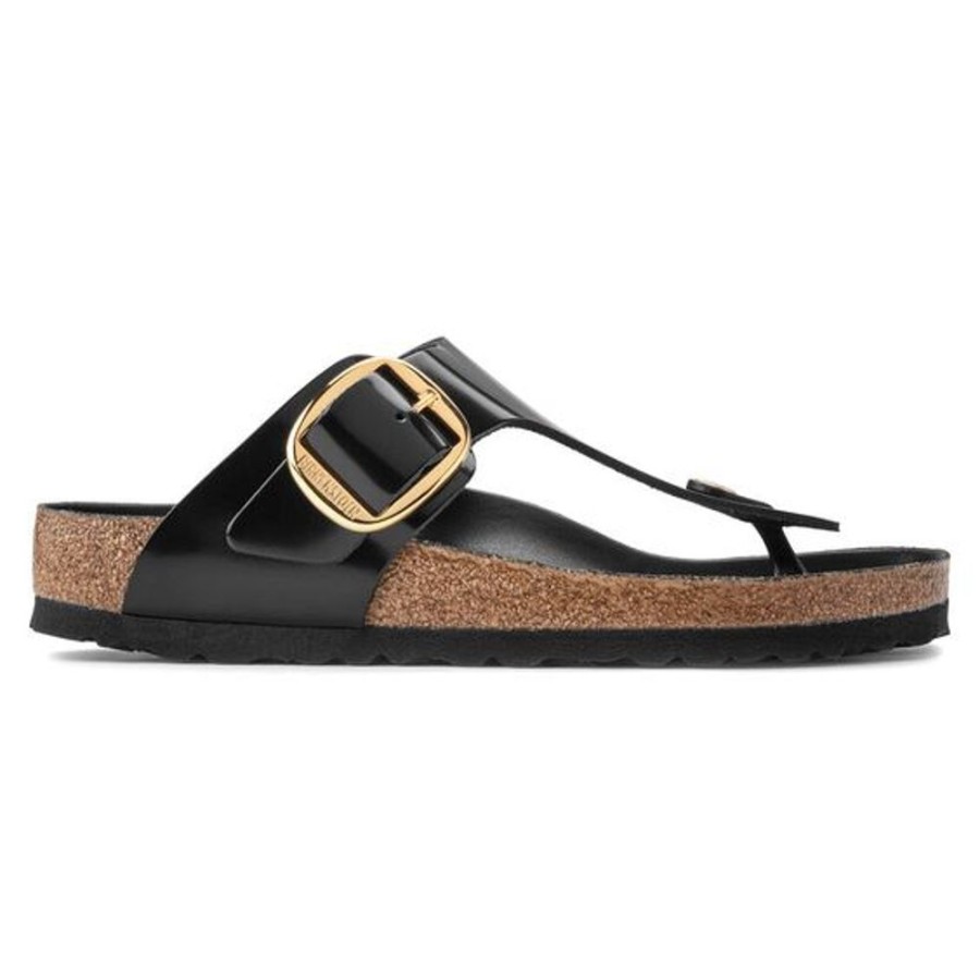 Women BIRKENSTOCK Sandals | Birkenstock- Women'S Gizeh Big Buckle High Shine Sandal Black