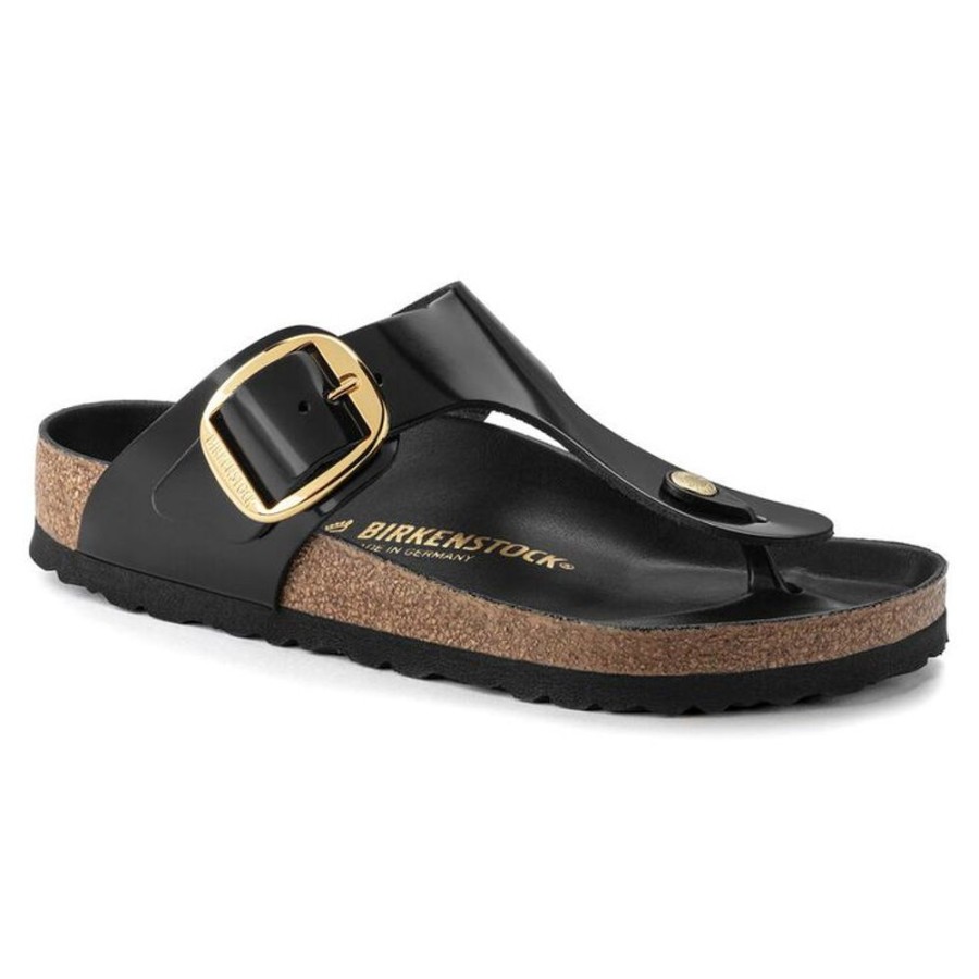 Women BIRKENSTOCK Sandals | Birkenstock- Women'S Gizeh Big Buckle High Shine Sandal Black