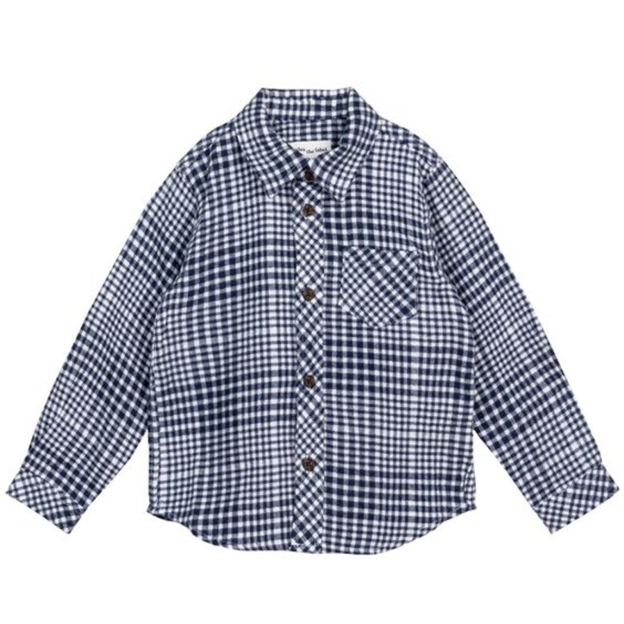 Kid MILES THE LABEL Tops | Miles The Label- Kids Woven Plaid Long Sleeve Navy