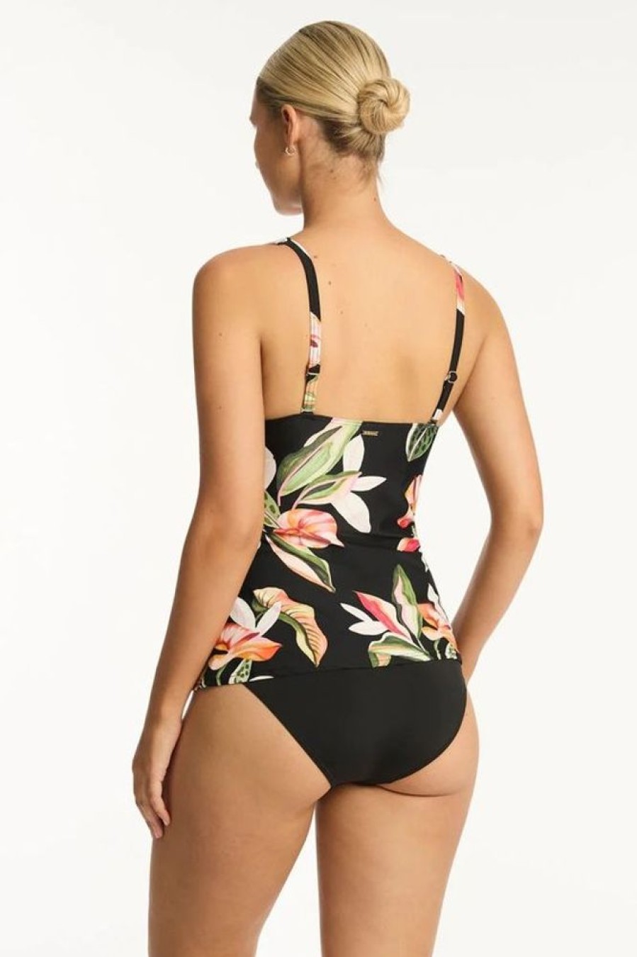 Women SEA LEVEL Tankinis | Sea Level- Ladies Sundown Cross Front Swing Tankini Black Floral