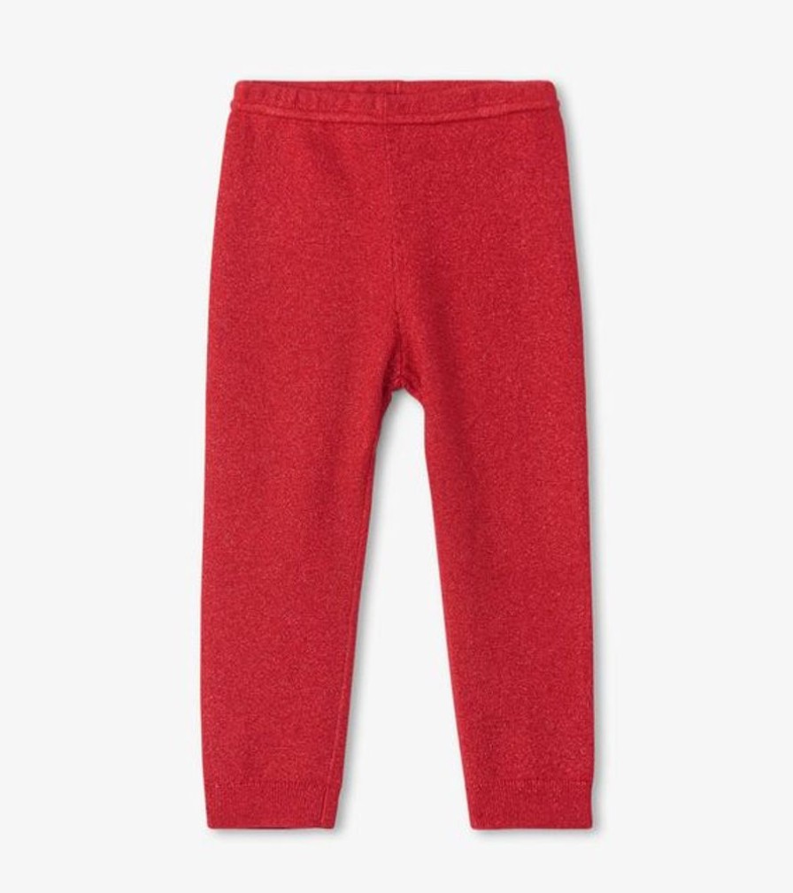 Kid HATLEY Bottoms | Hatley- Baby Red Shimmer Cable Knit Leggings Chex Red