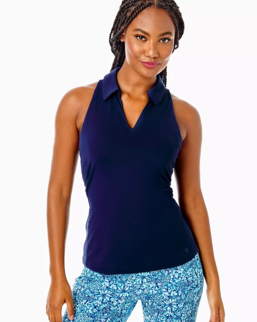 Women LILLY PULITZER Activewear | Lilly Pulitzer- Upf 50+ Luxletic Lakelyn Bra Polo Top True Navy