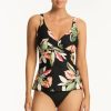 Women SEA LEVEL Tops | Sea Level- Ladies Sundown Cross Front Swing Tankini Black Floral