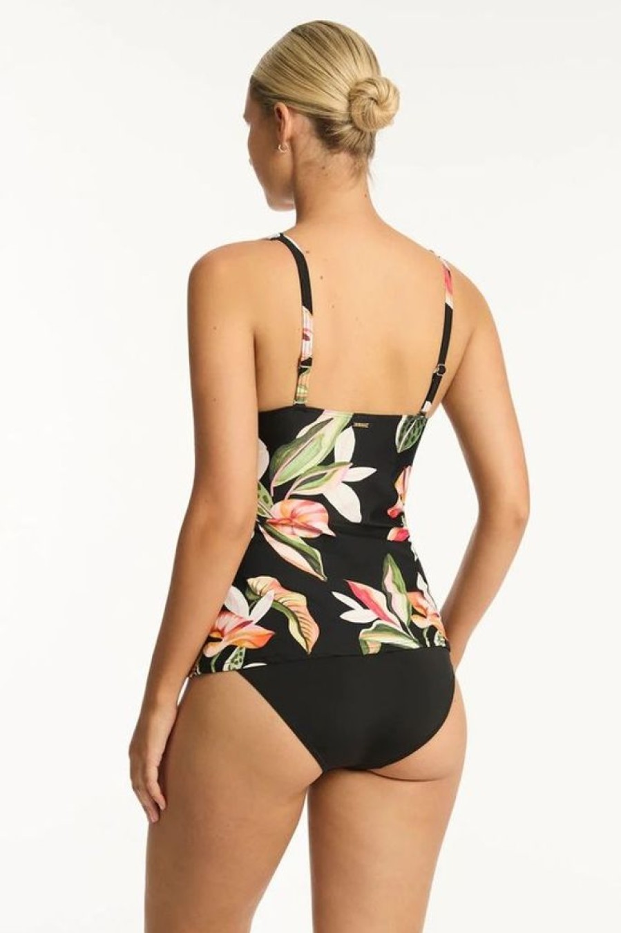 Women SEA LEVEL Tops | Sea Level- Ladies Sundown Cross Front Swing Tankini Black Floral