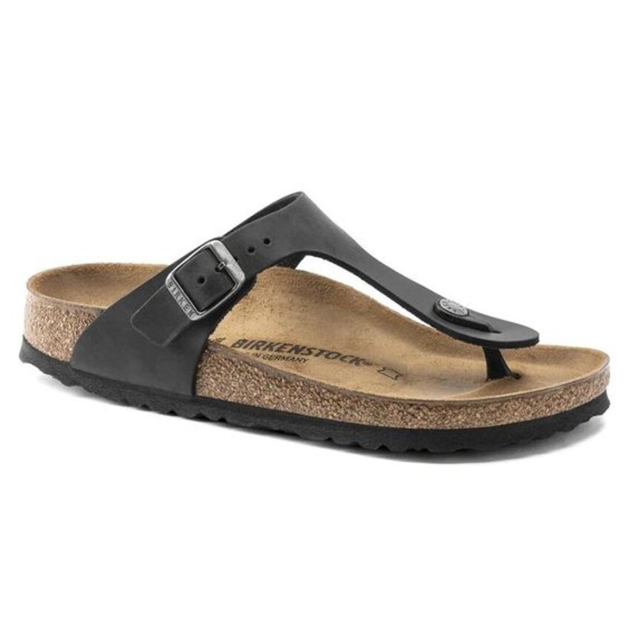 Women BIRKENSTOCK Sandals | Birkenstock- Women'S Gizeh Oiled Leather Sandal Black