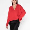 Women C'EST MOI CLOTHING CO. Tops | C'Est Moi- Knit Polo Sweater Cherry