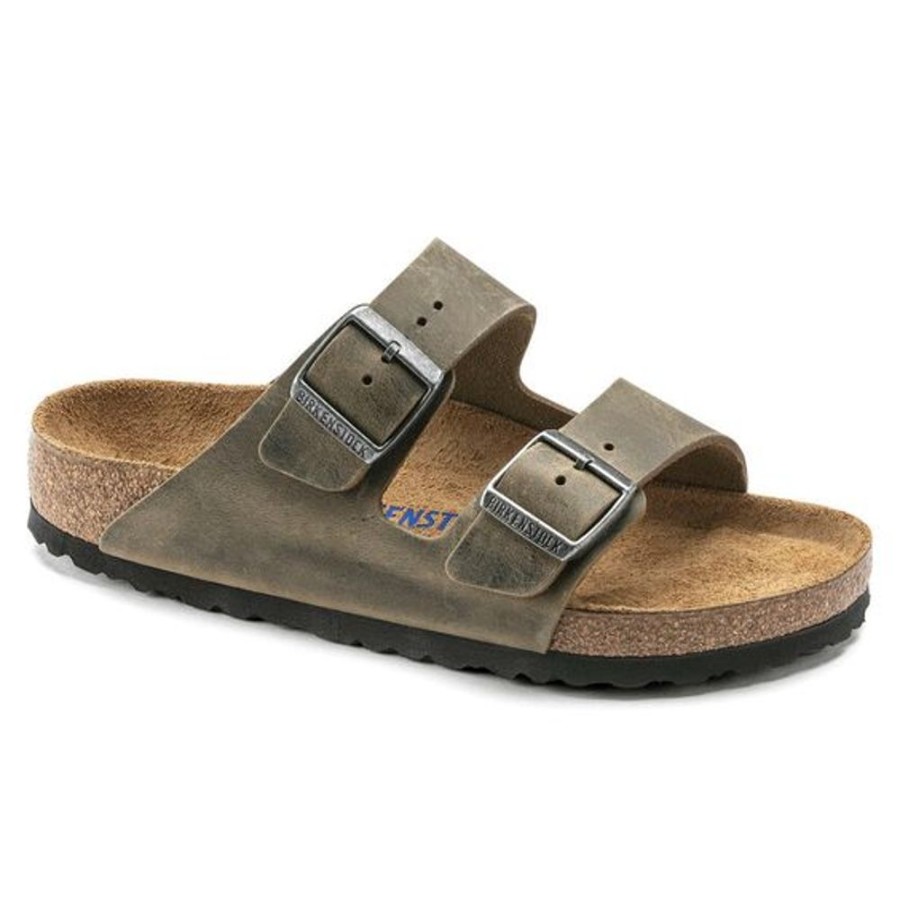 Men BIRKENSTOCK Sandals | Birkenstock- Men'S Arizona Sfb Oiled Leather Sandal Faded Khaki