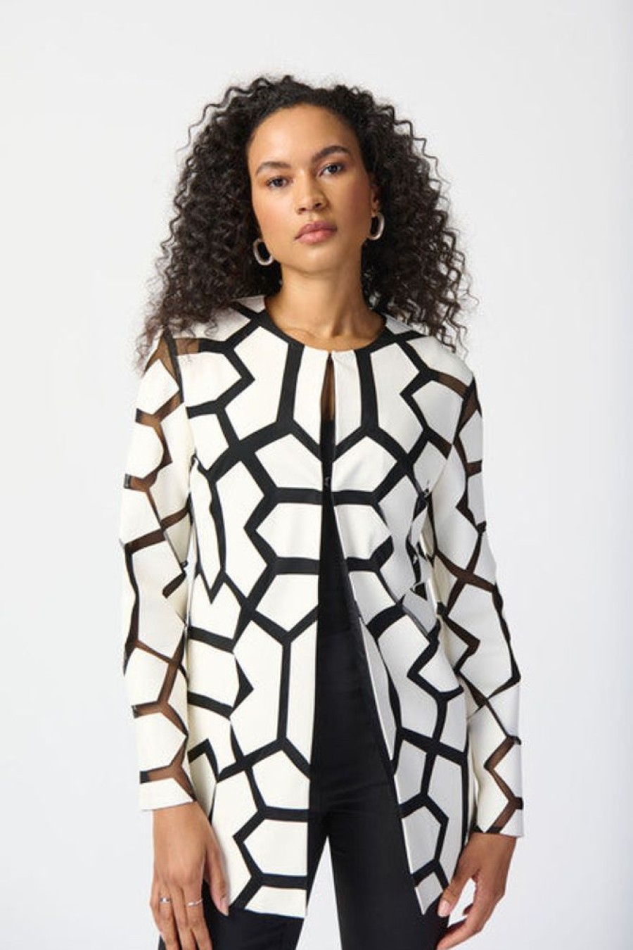 Women JOSEPH RIBKOFF Coats & Jackets | Joseph Ribkoff- Dual Pattern Jacket Vanilla Black