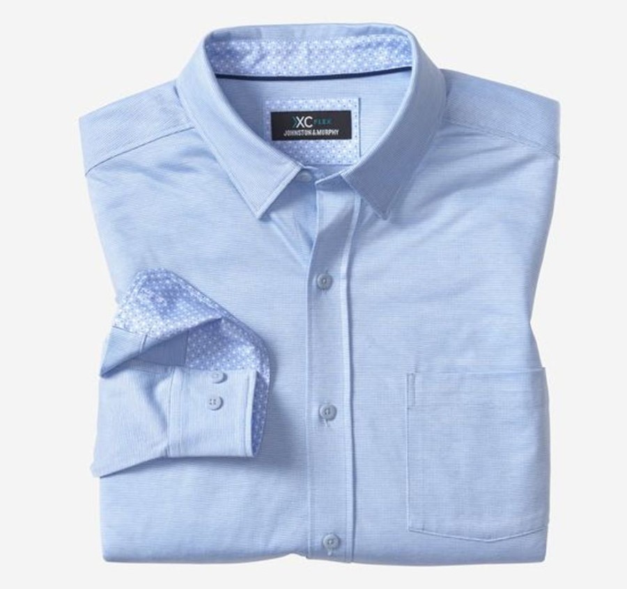 Men JOHNSTON & MURPHY Tops | Johnston & Murphy- Men'S Xc Flex® Stretch Long-Sleeve Shirt Blue Birdseye