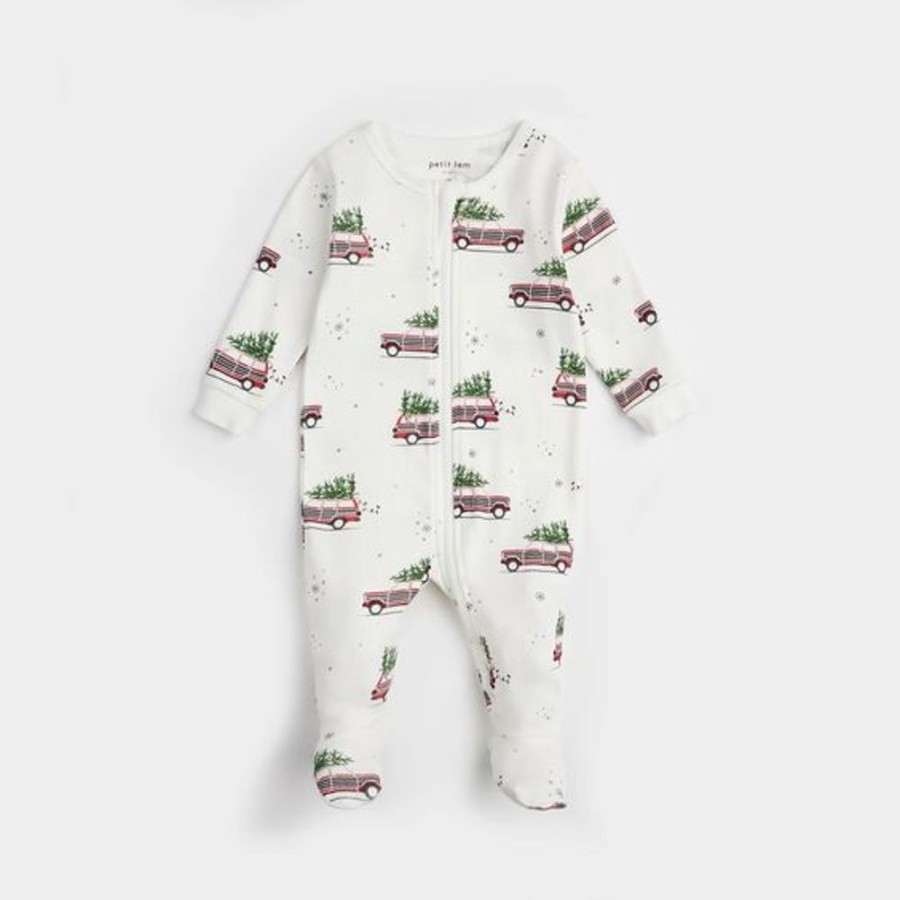 Kid PETIT LEM Sleepwear | Petit Lem- Baby Station Wagon Print Sleeper Off White