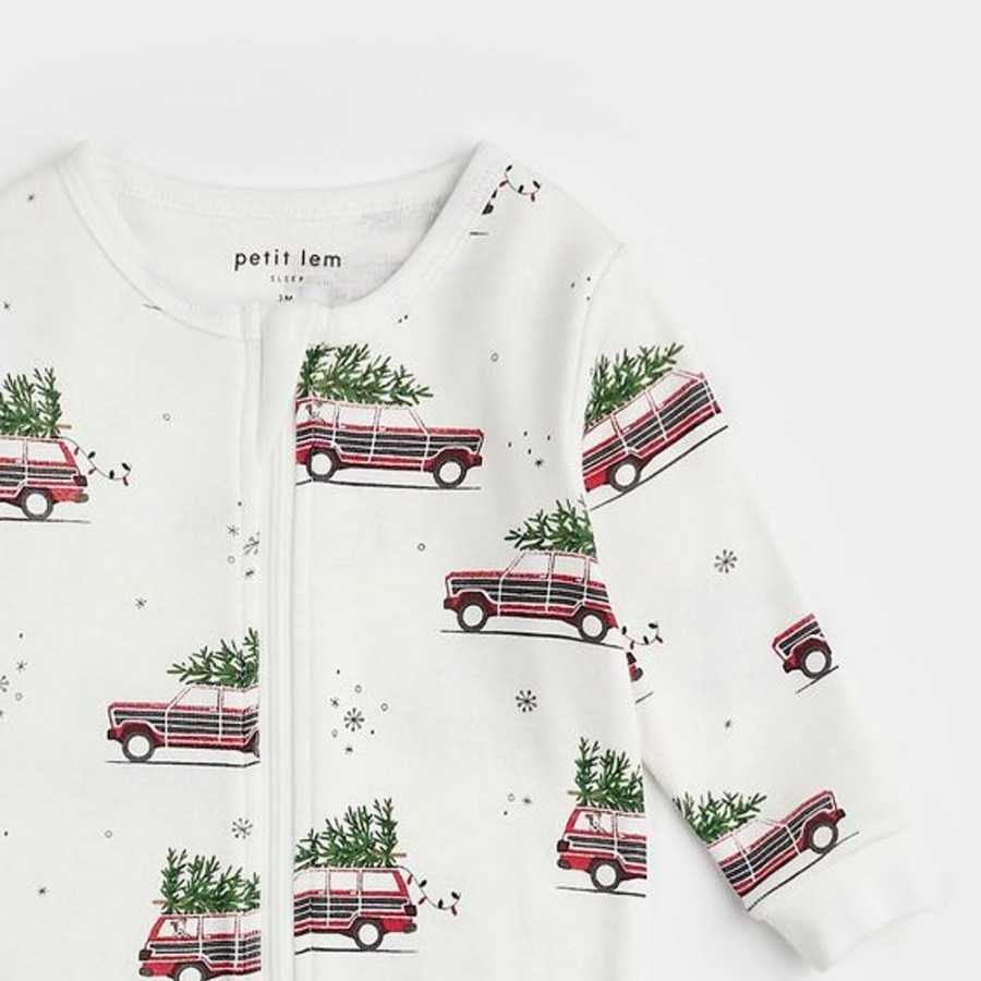 Kid PETIT LEM Sleepwear | Petit Lem- Baby Station Wagon Print Sleeper Off White