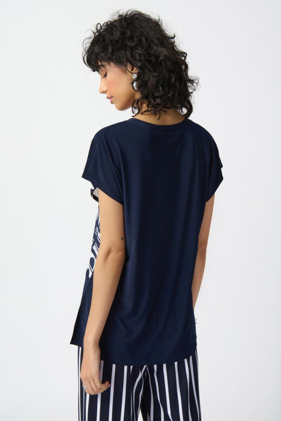 Women JOSEPH RIBKOFF Tops | Joseph Ribkoff- Geometric Two-Tone Top Vanilla-Midnight