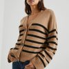 Women RAILS Tops | Rails- Geneva Cardigan Camel Black Stripe