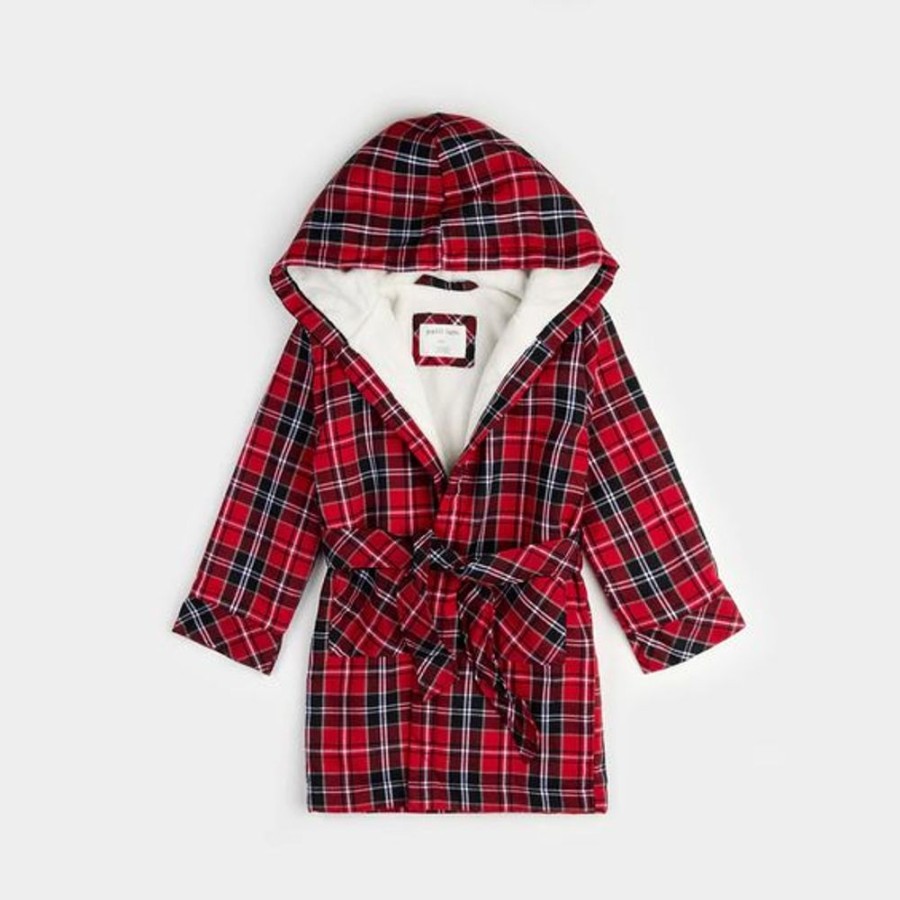 Kid PETIT LEM Sleepwear | Petit Lem- Kids Scarlet Tartan Sherpa Lined Robe Red